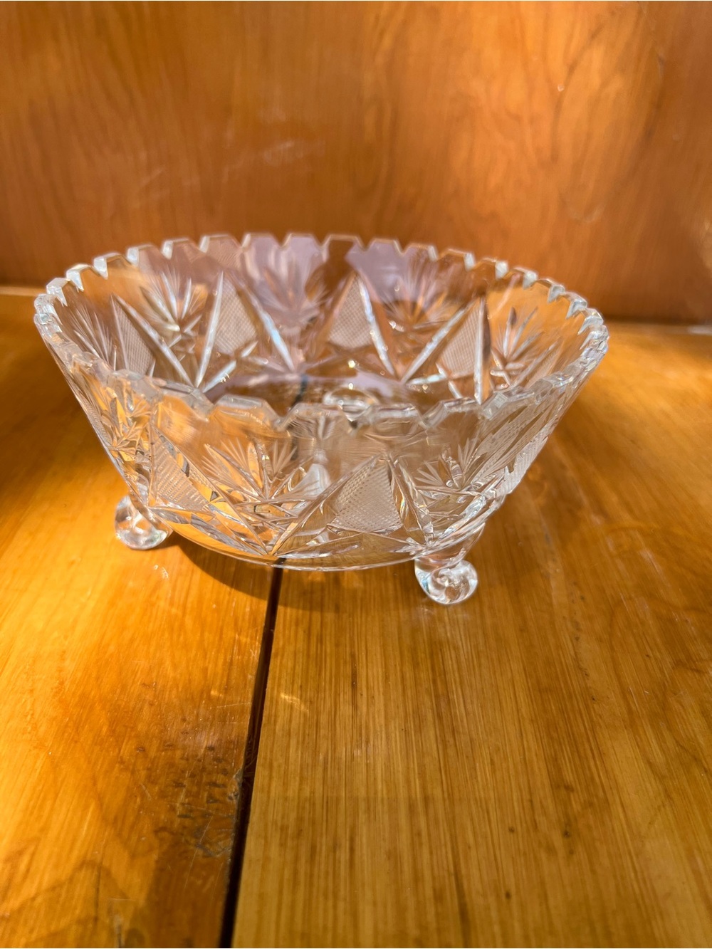 Clear Cut Glass Footed Serving Bowl - Clear